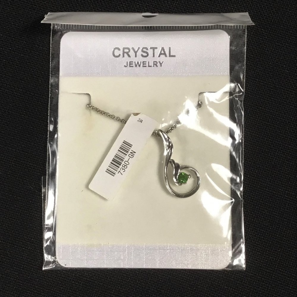 Silver Swirl Necklace with Green Crystal (new)
